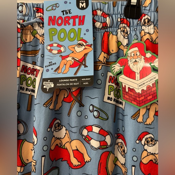 #1496 Main and Local Christmas Holiday Poolside Santa Sleep Pants Pajama Bottoms - Picture 3 of 10